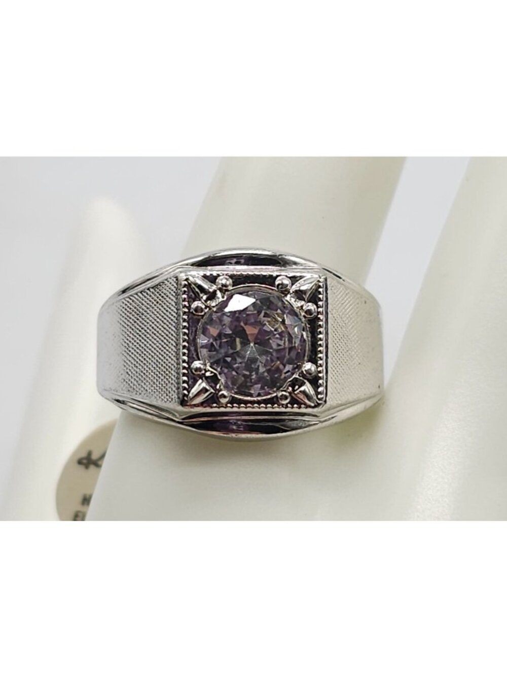 Mens Karatclad 18K Heavy White Gold Electroplate Ring Synthetic Spinel Size 12.5